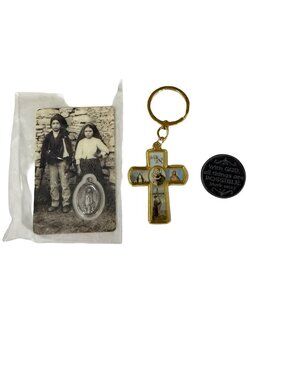 Catholic Devotional Lot Saints Jacinta Francisco Fatima Prayer Card Cross Keycha